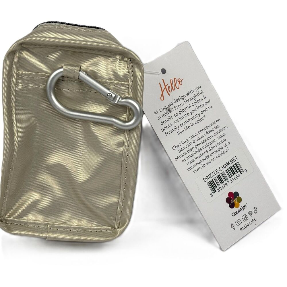 Lug Drizzle Mini Zip NWT Storage Pouch Bag Charm ChamMet Champagne Gold Clip - Picture 4 of 7